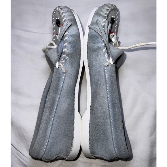 Minnetonka Thunderbird Moccasins Women’s Size 7 Blue Suede Beaded Slip On Shoes - Picture 6 of 12